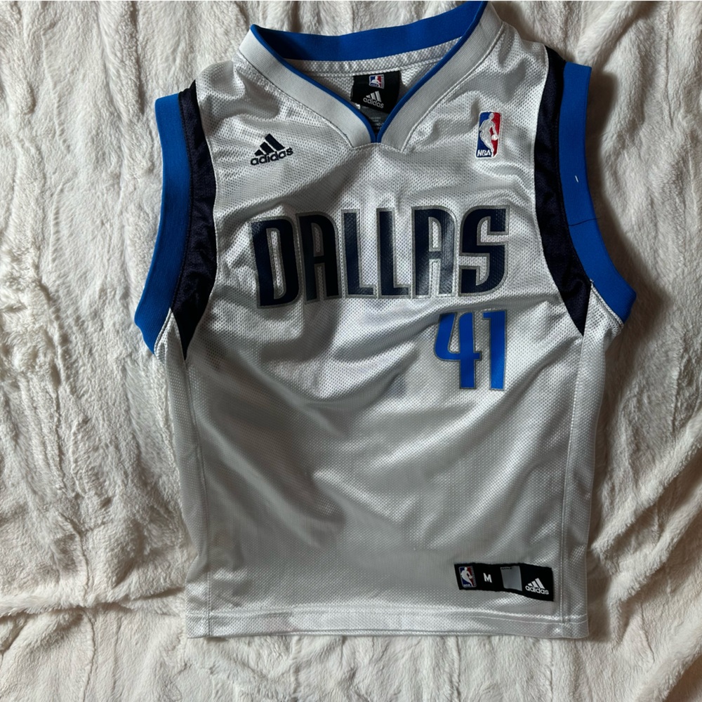 Adidas Dallas Mavericks Nowitzki NBA kid Jersey White Blue Basketball Shirt Med